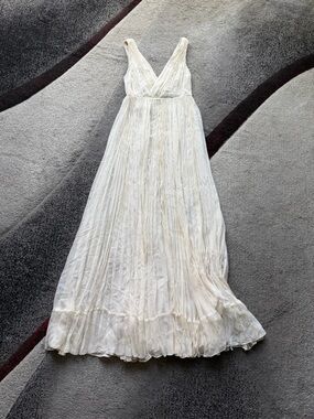 Rebecca Taylor Ivory Silk Chiffon Pleated Maxi Dress